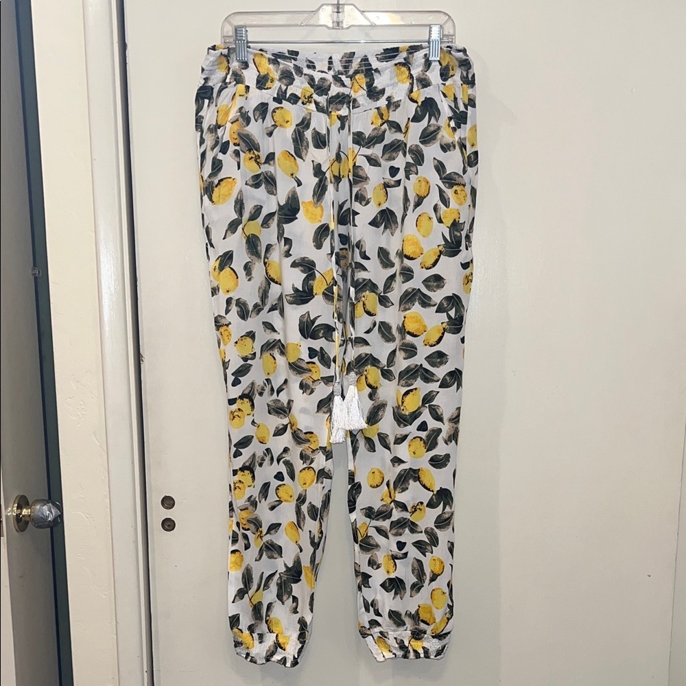 Solitaire Swim Lemon Print Coverup Pants size large